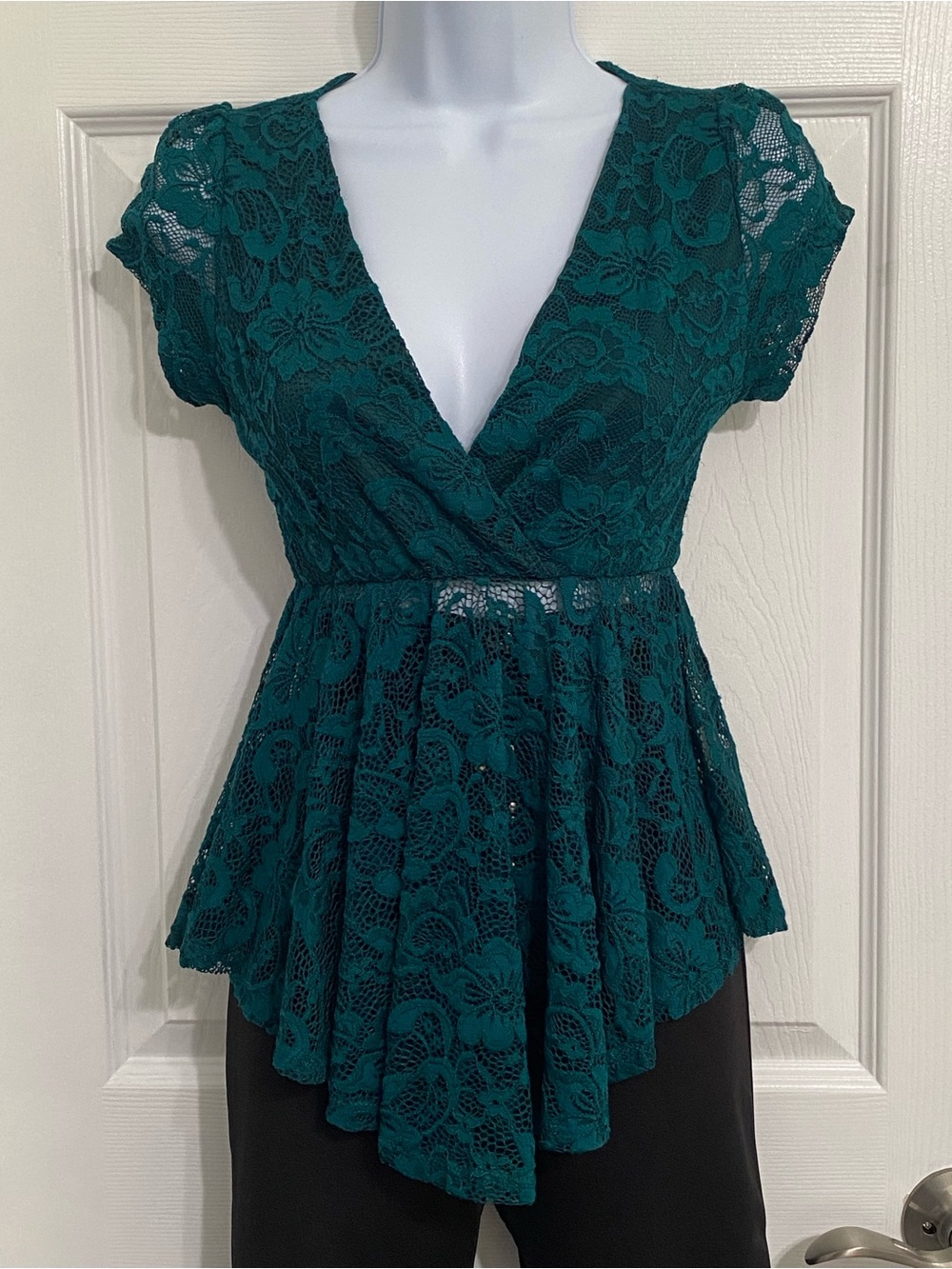 2/$30 - NWOT Chocolate Green Lace Asymmetrical Top